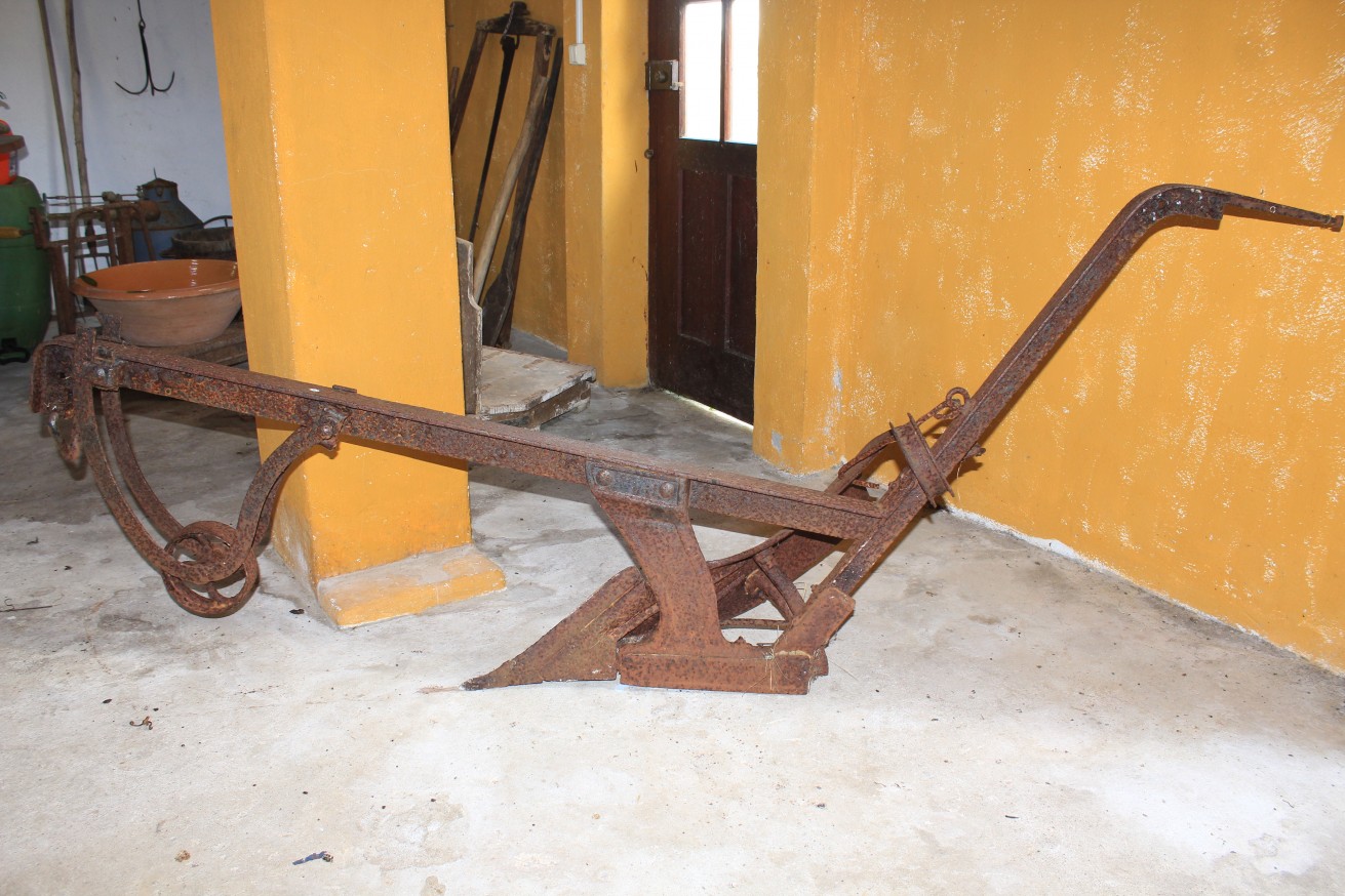 Arado ou Charrua. Instrumento agrícola para lavrar a terra, puxado pela força de bois. Isabel Rosendo, in Memórias da Lagoa de Óbidos.